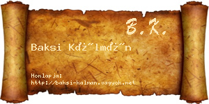 Baksi Kálmán névjegykártya